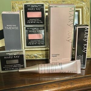 MaryKay matte foundation, 1 eyeshadow, 2 blush, brow tint, deep wrinkle filler +